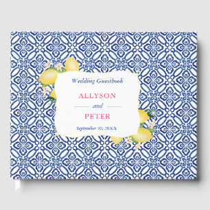 Amalfi Coast Lemons Blue Tiles Wedding Shower Guest Book