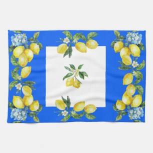 Amalfi Coast Lemons Ocean Blue Kitchen Towel