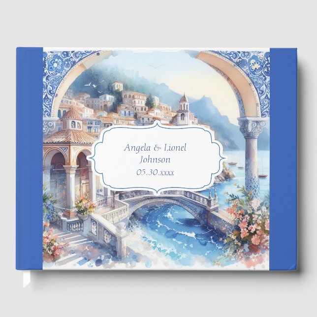 Amalfi Coast Mediterranean Blue Tiles Italy Guest Book (Front)