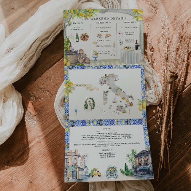Amalfi Coast | Mediterranean Itinerary Map Tri-Fold Invitation (Creator Uploaded)