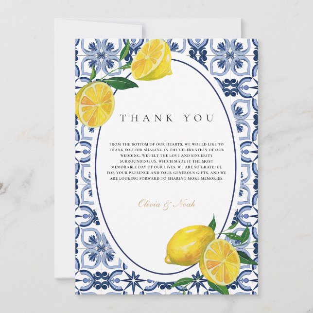 Amalfi Coast Mediterranean Lemon Thank You Card (Front)