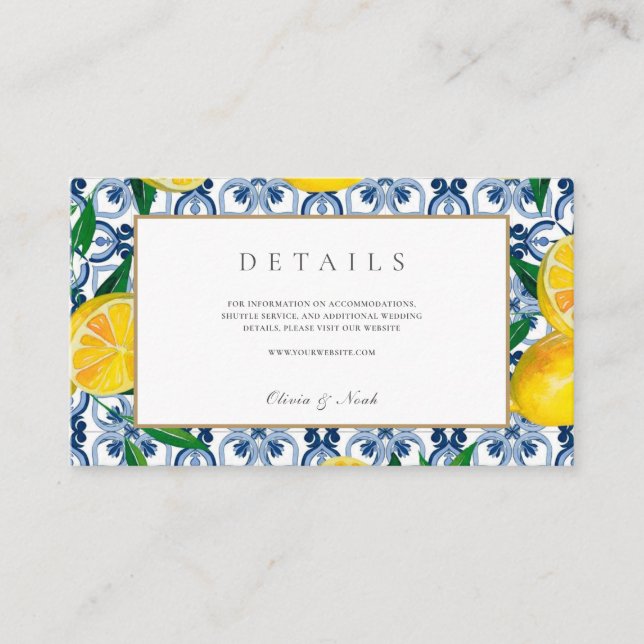 Amalfi Coast Mediterranean Lemon Tiles Details  Enclosure Card (Front)