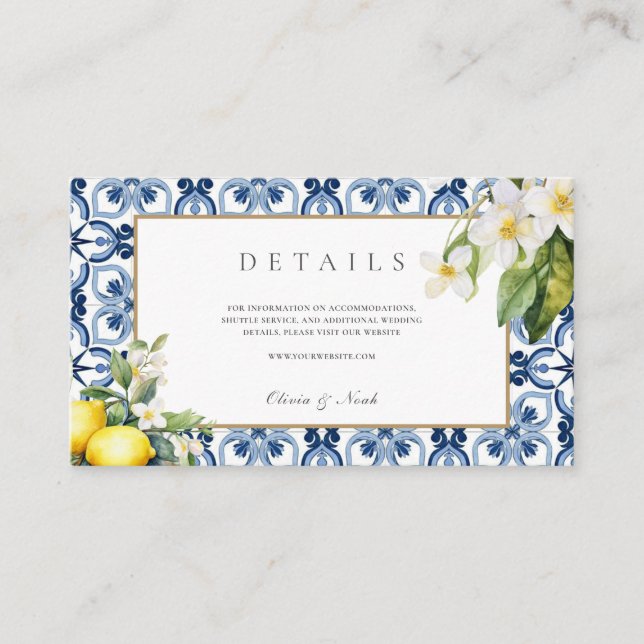 Amalfi Coast Mediterranean Lemon Tiles Details  Enclosure Card (Front)