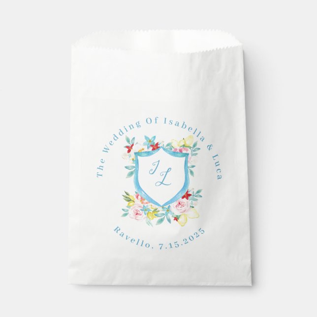 Amalfi Coast Mediterranean Monogram Crest Wedding Favour Bag (Front)