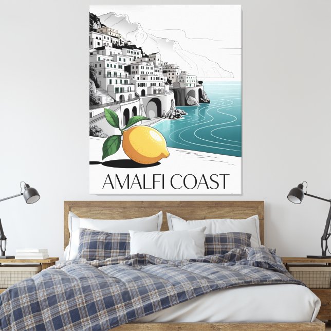 Amalfi Coast Minimalist Line Art Canvas Print (Insitu(Bedroom))