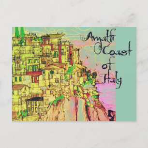 Amalfi Coast of Italy Colourful Postcard by Artist
