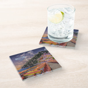 Amalfi Coast Positano Italy Sunset Vintage Travel  Glass Coaster