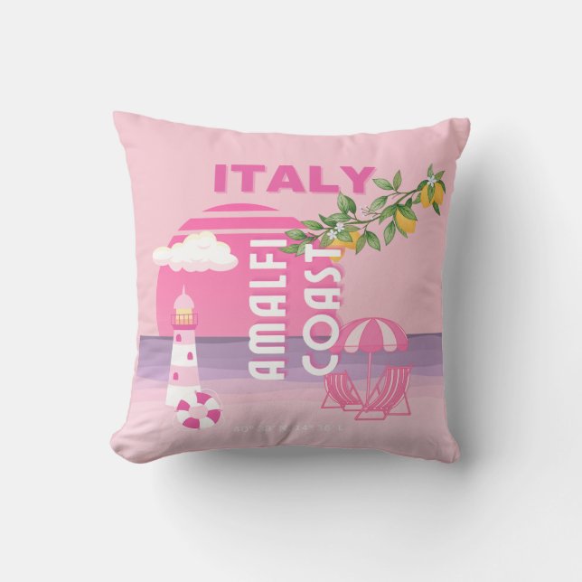 Amalfi Coast, Preppy Travel, Pink Throw Pillow (Front)