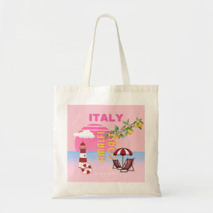 Amalfi Coast, Preppy Travel, Pink Tote Bag