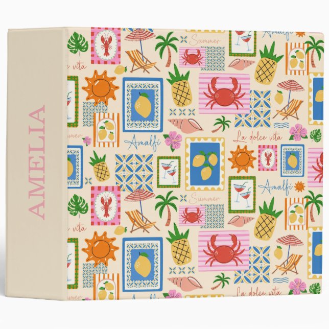 Amalfi Coast Summer Mediterranean Pattern  Binder (Front/Spine)