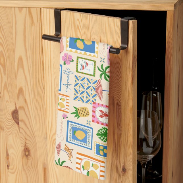 Amalfi Coast Summer Mediterranean Pattern  Kitchen Towel (Thirds Fold)
