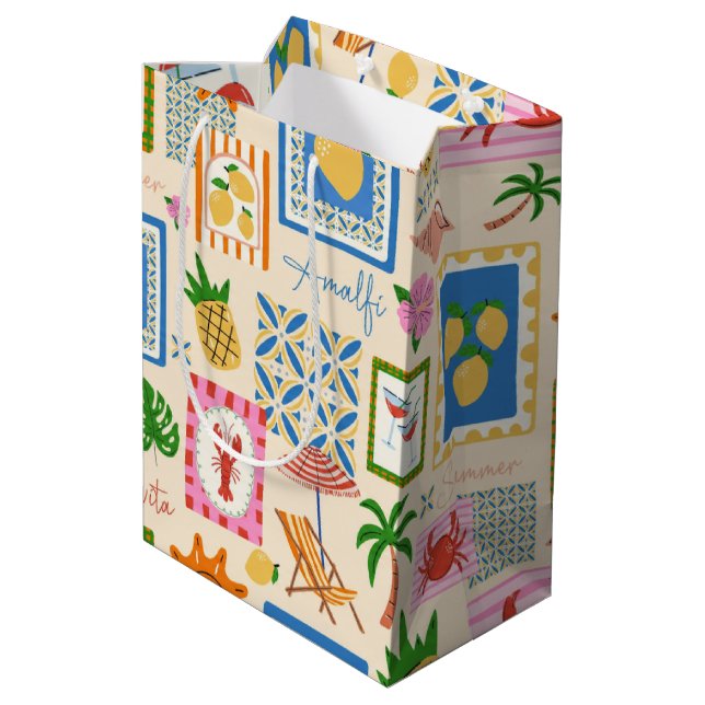 Amalfi Coast Summer Mediterranean Pattern  Medium Gift Bag (Back Angled)
