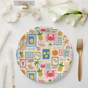 Amalfi Coast Summer Mediterranean Pattern  Paper Plate