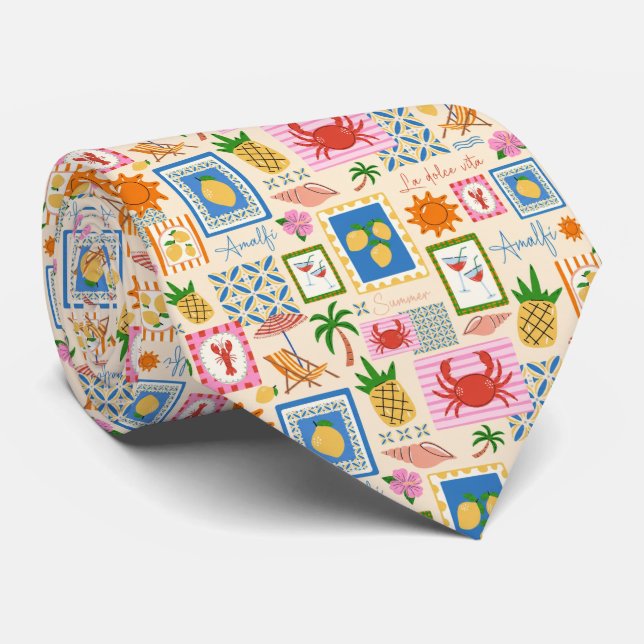 Amalfi Coast Summer Mediterranean Pattern  Tie (Rolled)