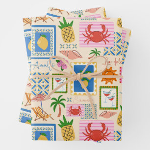 Amalfi Coast Summer Mediterranean Pattern  Wrapping Paper Sheet