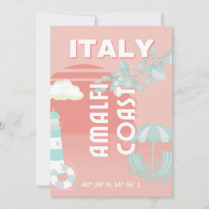 Amalfi Coast, Travel Art, Pastel Holiday Card