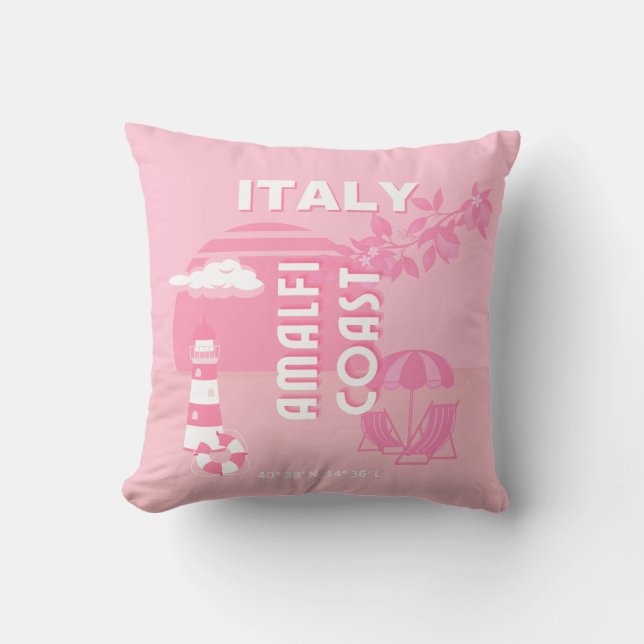 Amalfi Coast, Travel Art, Pink Throw Pillow (Front)