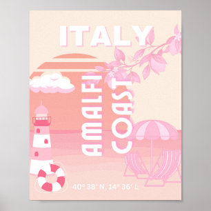 Amalfi Coast, Travel Art, Preppy Travel, Pastel Poster