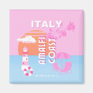 Amalfi Coast Travel Art, Preppy Travel, Pink Magnet