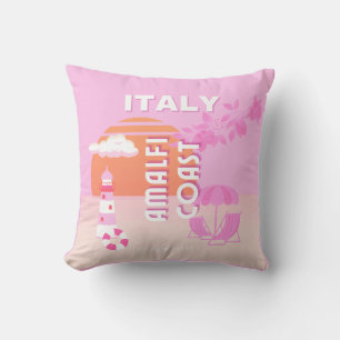 Amalfi Coast, Travel Art, Preppy Travel, Pink Throw Pillow