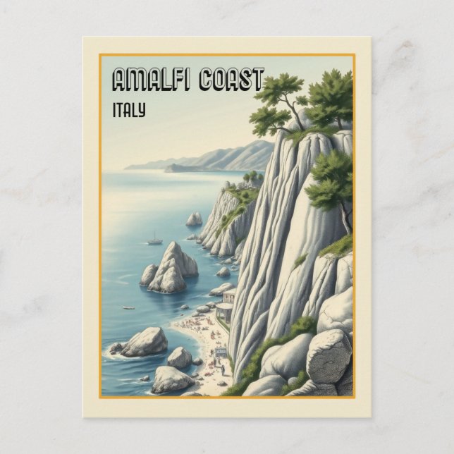 Amalfi Coast Vintage Italy Travel Postcard (Front)