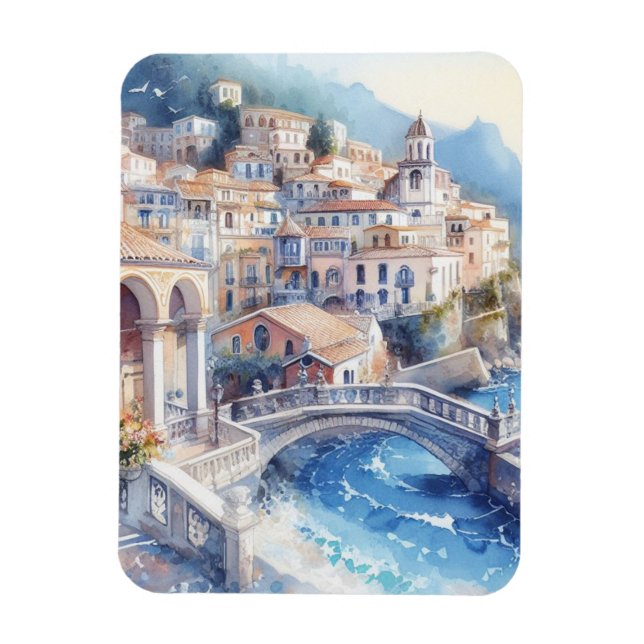 Amalfi Coast Watercolor Magnet (Vertical)