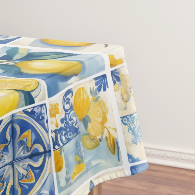 Amalfi Coast Watercolor Mediterranean Lemon  Tablecloth (In Situ)
