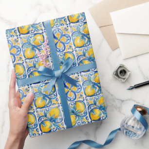 Amalfi Coast Watercolor Mediterranean Lemon Wrapping Paper