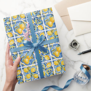 Amalfi Coast Watercolor Mediterranean Lemon Wrapping Paper
