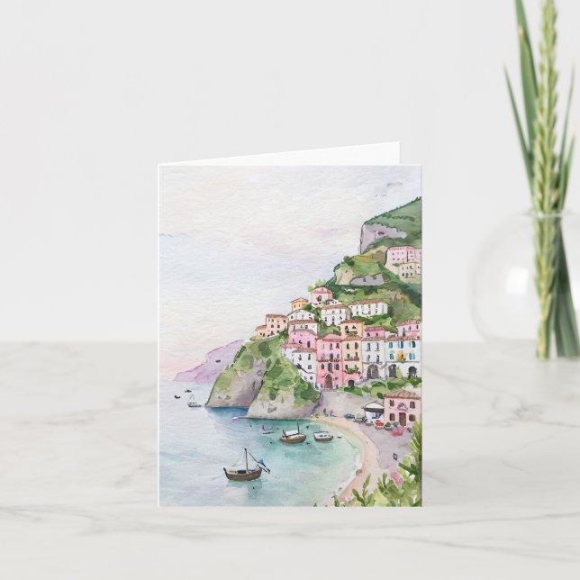 Amalfi Coast Watercolor Stationery Card (Front)