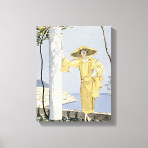 Amalfi, illustration of a woman in a yellow dress canvas print