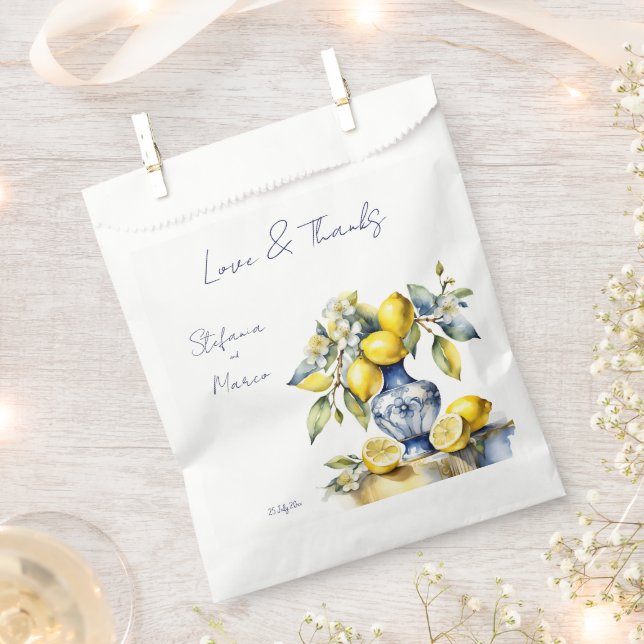 Amalfi Italian blue tiles lemons wedding Favour Bag (Clipped)