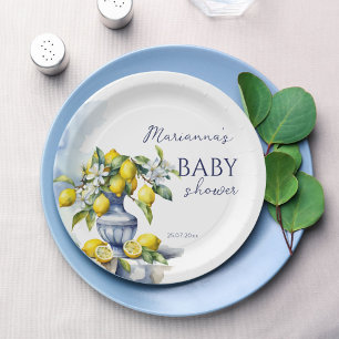 Amalfi Italian blue vase lemon baby shower printed Paper Plate