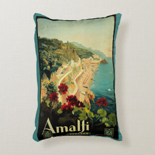 Amalfi Italian Coast, Vintage Travel Poster Italy Accent Pillow