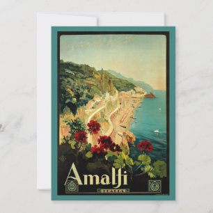 Amalfi Italian Coast, Vintage Travel Poster Italy Invitation