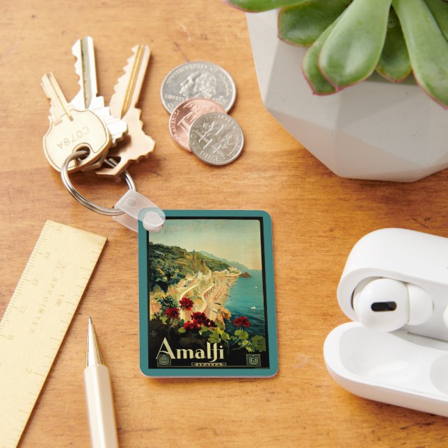 Amalfi Italian Coast, Vintage Travel Poster Italy Keychain (Desk)