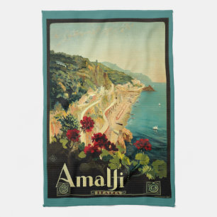 Amalfi Italian Coast, Vintage Travel Poster Italy Kitchen Towel