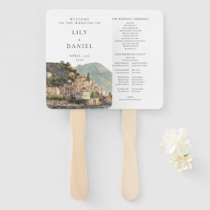 Amalfi Italian Watercolor Wedding Program Hand Fan