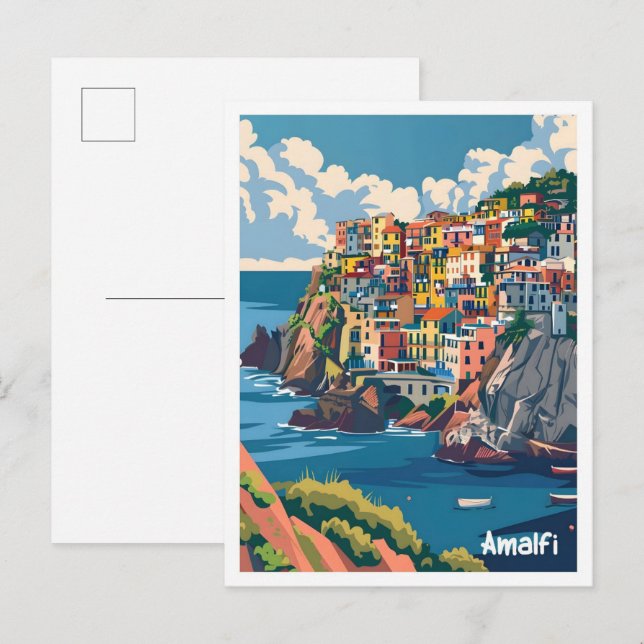 Amalfi Italy Art Elegant Vintage Travel Postcard (Front/Back)