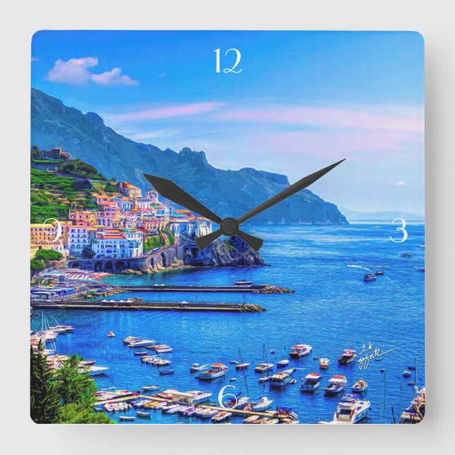 Amalfi Italy Europe Colourful Photo Art Square Wall Clock (Front)