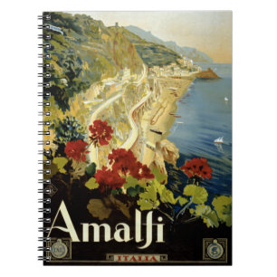 Amalfi Italy Italia Vintage Poster Restored Notebook