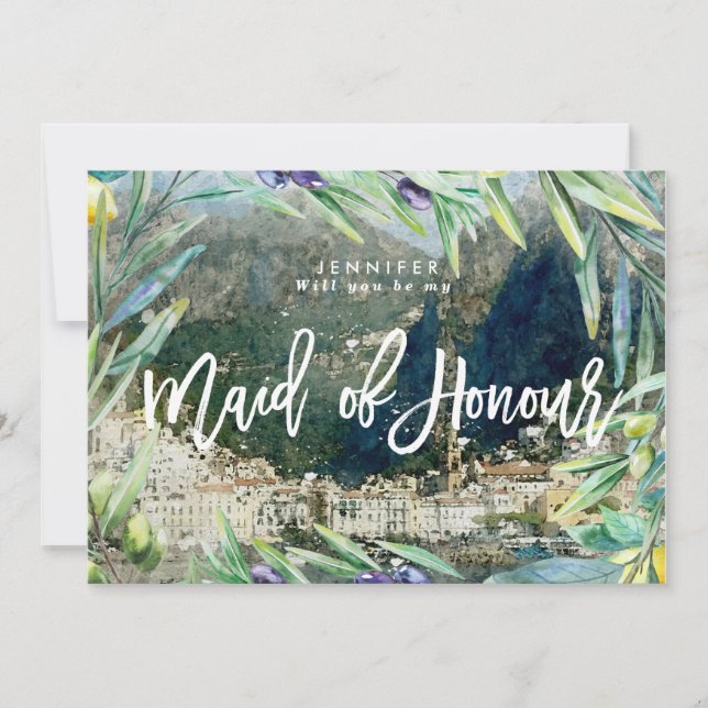 amalfi italy olive maid of honor proposal card (Front)