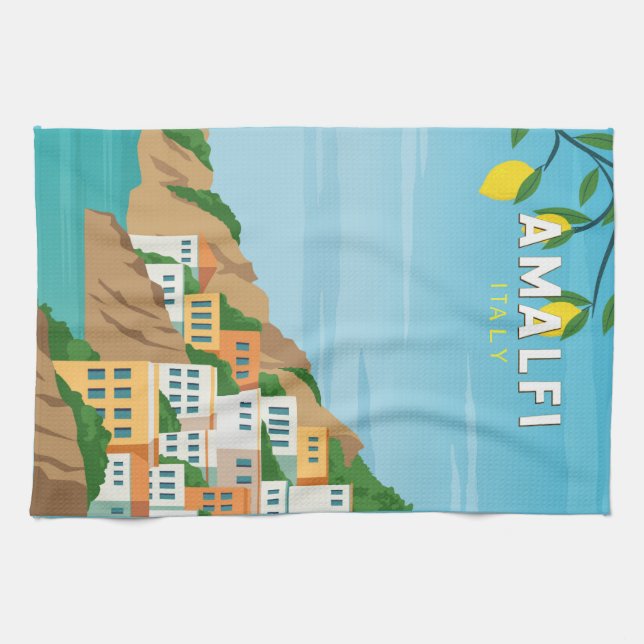 Amalfi Italy Retro Travel Art Vintage Kitchen Towel (Horizontal)