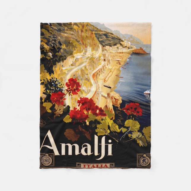 Amalfi Italy Travel Poster Art Graphic Fleece Blanket (Front)