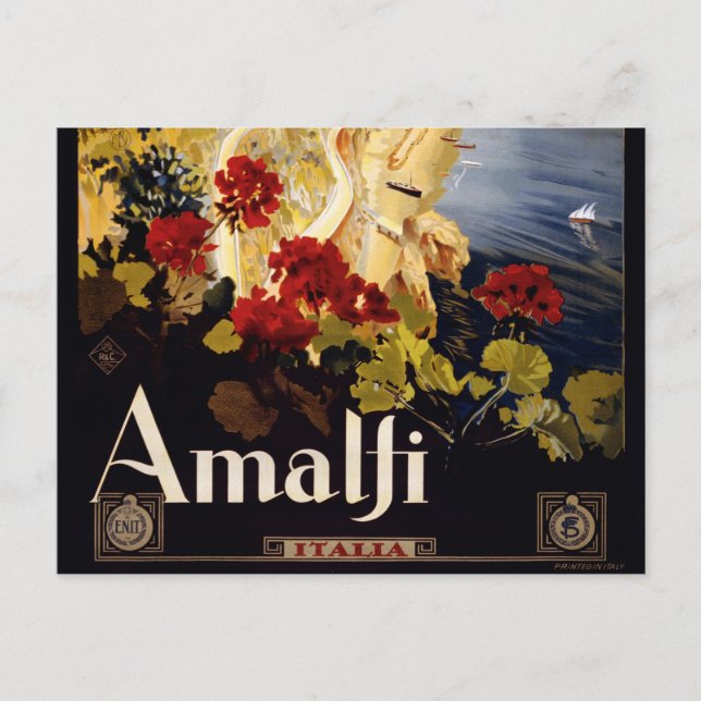 Amalfi Italy Travel Poster Art Graphic Postcard (Front)