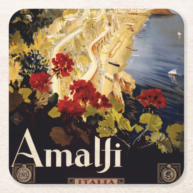 Amalfi Italy Travel Poster Art Graphic Square Paper Coaster (Front)