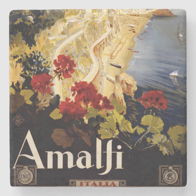 Amalfi Italy Travel Poster Art Graphic Stone Coaster (Front)
