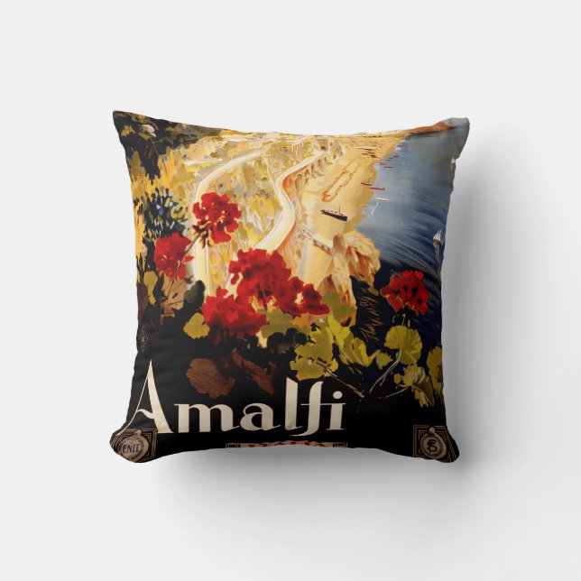 Amalfi Italy Travel Poster Art Graphic Throw Pillow (Front)