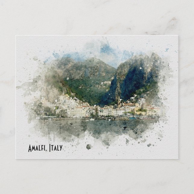 Amalfi Italy watercolour scene travel poster style Postcard (Front)