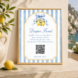 Amalfi Lemon Baby Shower Diaper Fund Qr Code Sign